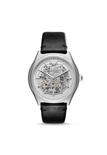 Emporio Armani Meccanico White Skeleton Dial Black Leather Strap Watch For Men - AR60003 - Image 4